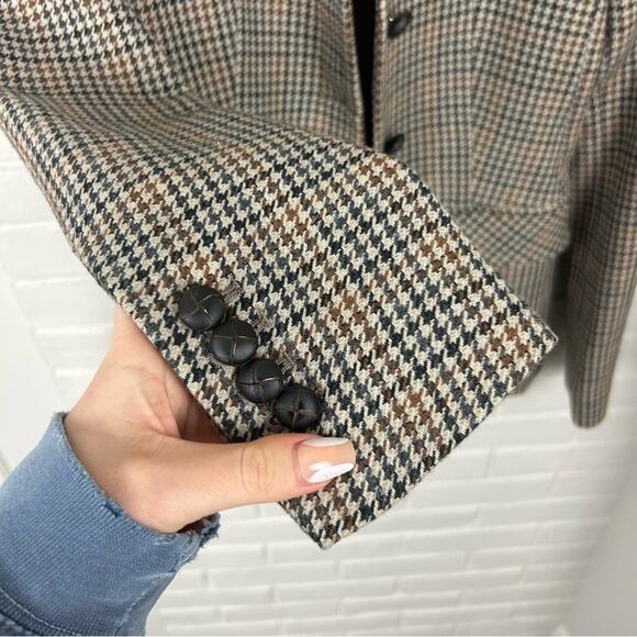 Zara Wool Blend Brown Houndstooth Knit Blazer Jacket Size XS - Picture 5 of 10